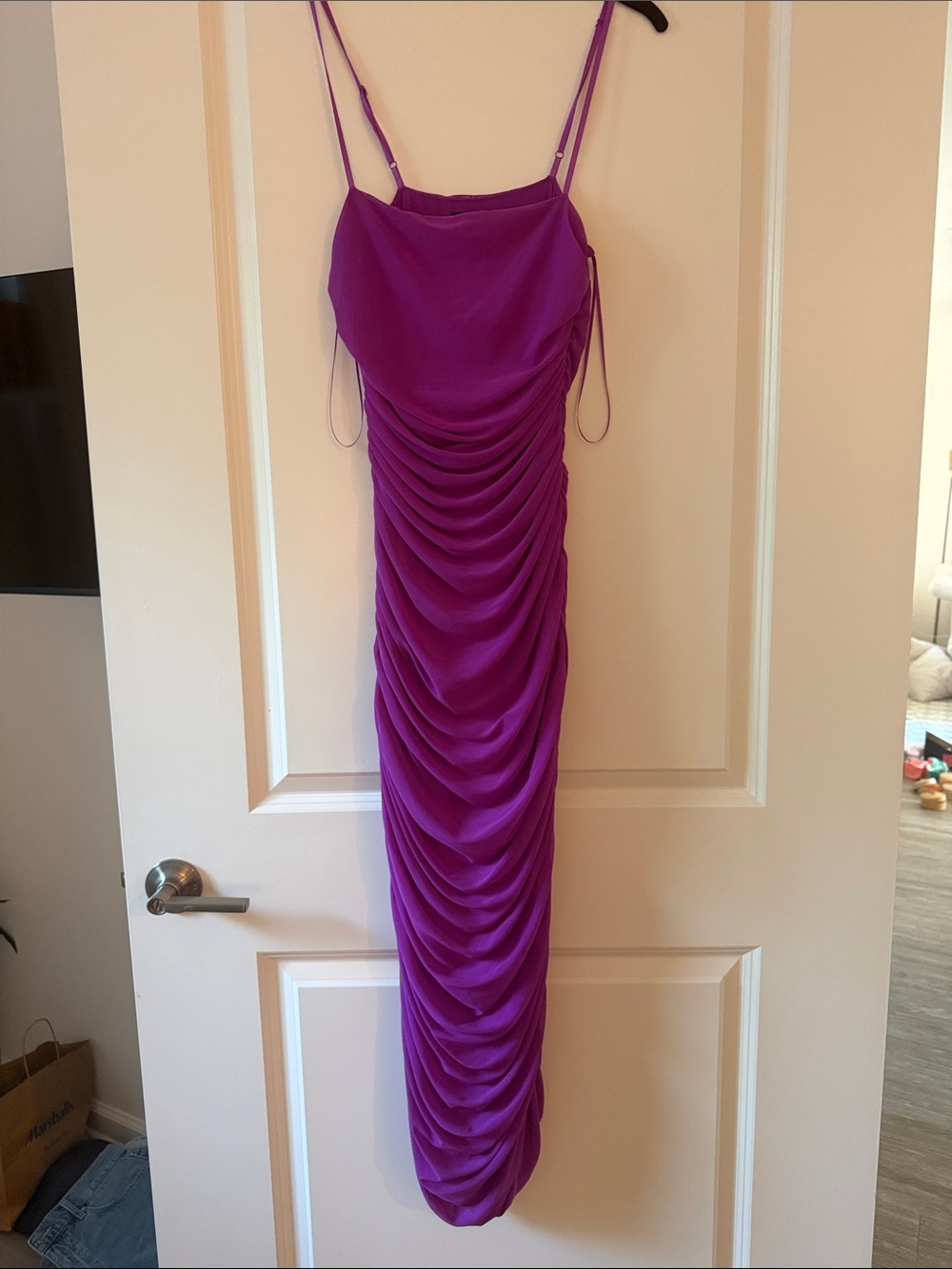 AFRM Vibrant Purple Ruched Maxi Slip Dress